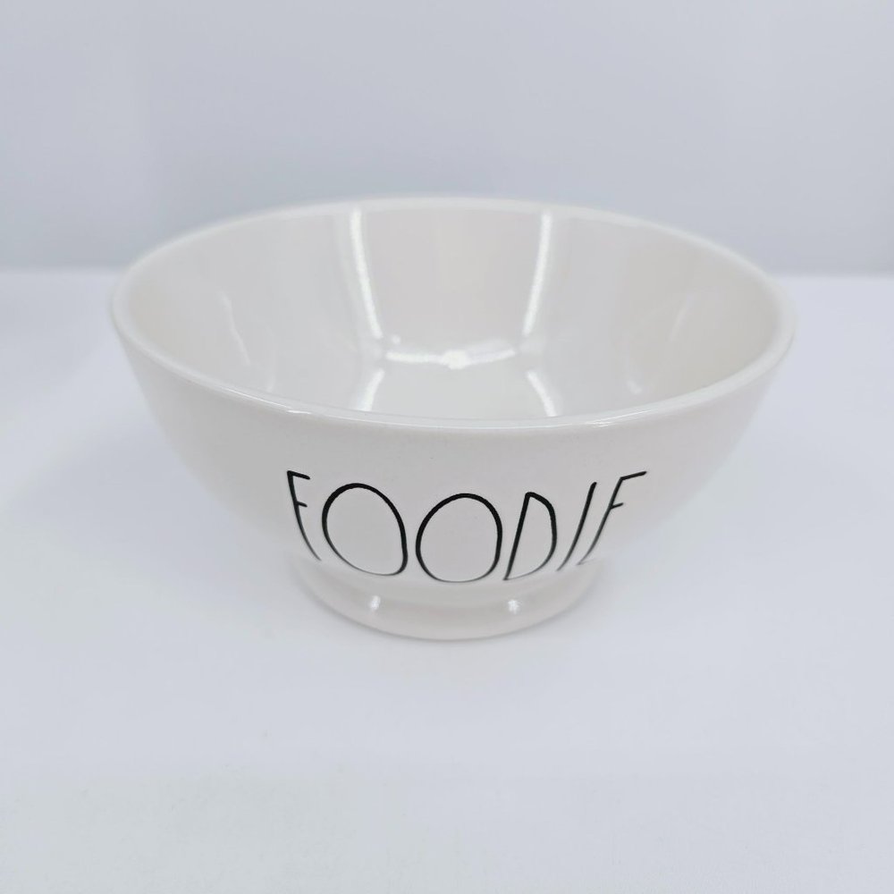Rae Dunn Bowl Cream Black LL Large Letter FOODIE Footed Ceramic Farmhouse Dining